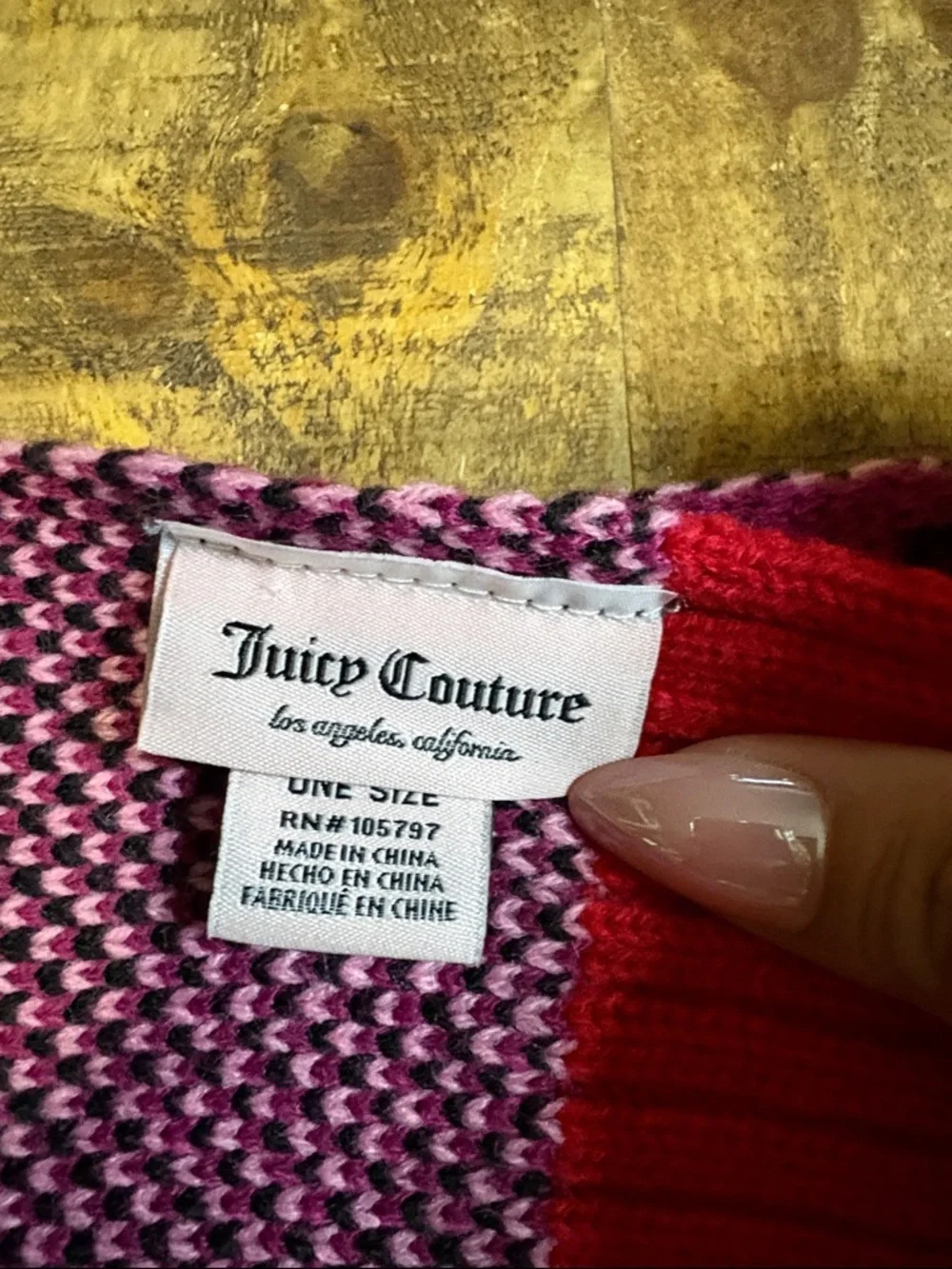 Juicy Couture Black & Pink Leopard Knit Scarf with Red Trim NWOT